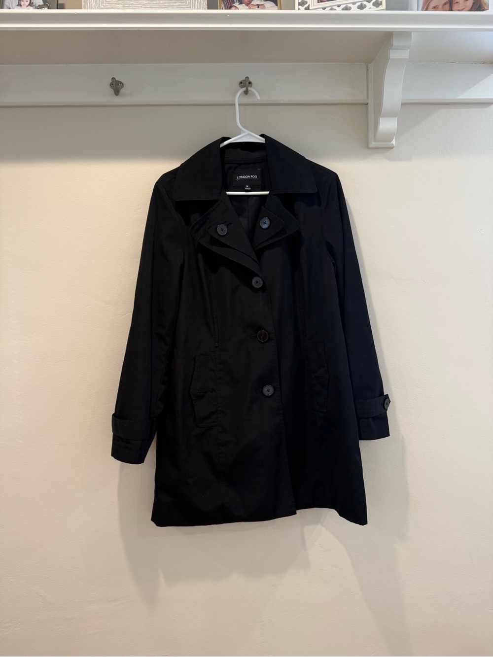London Fog Black Women's Trench Coat with Classic Button Front
